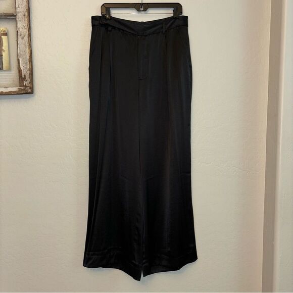 Madewell Harlow Silk Black Wide-Leg Trousers - Picture 2 of 16